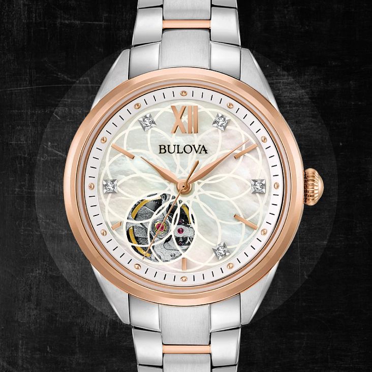 Bulova Sutton Women's Diamond White Rose Gold Dial Watch | Bulova